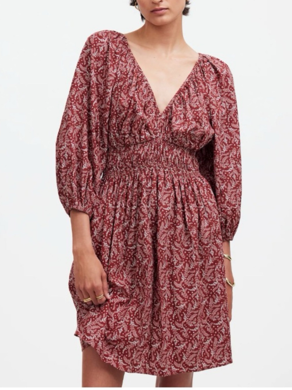 Madewell Puff-Sleeve V-Neck Mini Dress in Paisley Cottagecore Floral Size 12